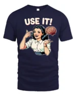 Retro Pop Art Use It Mind Intelligent Thinker Graphic Tee - navy t-shirt on white background