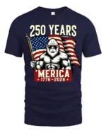 Patriotic Gorilla American Flag 250 Years ‘Merica Tshirt - navy t-shirt on white background