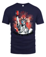 Festive Lady Liberty Red Solo Cup Patriotic Holiday Tee - navy t-shirt on white background