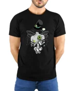 Steampunk Dragonfly Skeleton Top Hat Pocket Watch Tshirt - model wearing black tee with hands behind back