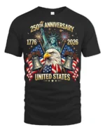 Majestic Bald Eagle Statue Of Liberty 250th Anniversary Tee - black t-shirt on white background