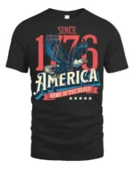 Historic Independence 1776 Eagle Home Of The Brave Tshirt - black t-shirt on white background