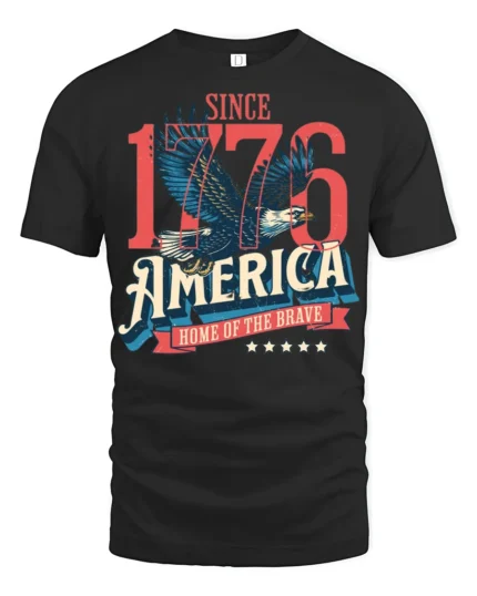 Historic Independence 1776 Eagle Home Of The Brave Tshirt - black t-shirt on white background