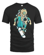 Deep Sea Explorer Skateboarder Diving Helmet Graphic Tee - black t-shirt on white background