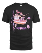 Nautical Swamp Fisherman Fishing Skeleton Bones Novelty Tshirt - black t-shirt on white background