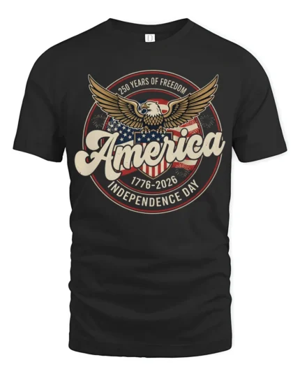 Commemorative Semiquincentennial Eagle America 1776 2026 Tshirt - black t-shirt on white background