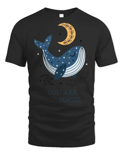 Cosmic Whale Moon Magic Celestial Constellation Soft Tshirt - black t-shirt on white background
