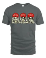 Politically Satirical Skeleton Wise Monkey Mocking Graphic Tee - gray t-shirt on white background