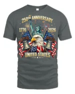 Majestic Bald Eagle Statue Of Liberty 250th Anniversary Tee - gray t-shirt on white background