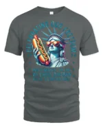 Hilarious Lady Liberty Hot Dog Political Irony Sarcastic Tee - gray t-shirt on white background