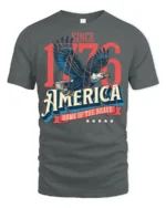 Historic Independence 1776 Eagle Home Of The Brave Tshirt - gray t-shirt on white background