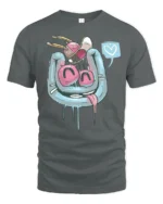 Melting Horseshoe Magnet Gravity Defying Heart Speech Tee - gray t-shirt on white background