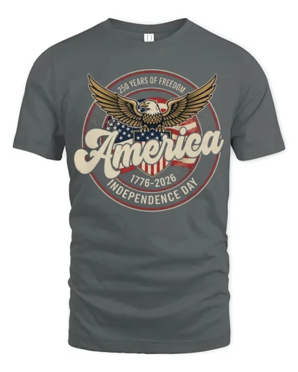 Commemorative Semiquincentennial Eagle America 1776 2026 Tshirt - gray t-shirt on white background