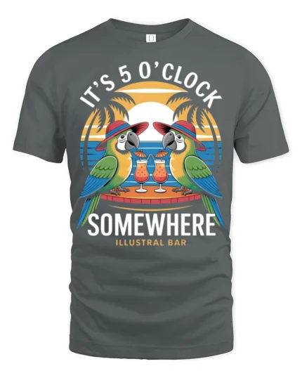 Tropical Parrot Its 5 OClock Somewhere Beach Drink Tshirt - gray t-shirt on white background