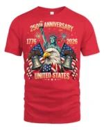Majestic Bald Eagle Statue Of Liberty 250th Anniversary Tee - red t-shirt on white background