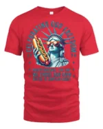 Hilarious Lady Liberty Hot Dog Political Irony Sarcastic Tee - red t-shirt on white background