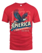 Historic Independence 1776 Eagle Home Of The Brave Tshirt - red t-shirt on white background