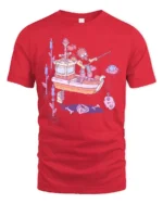 Nautical Swamp Fisherman Fishing Skeleton Bones Novelty Tshirt - red t-shirt on white background