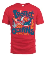 Colorful Marine Life Protect Our Oceans Be Kind Vibes Tshirt - red t-shirt on white background