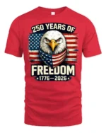 Historic Patriotic Bald Eagle American Flag 250 Years Tshirt - red t-shirt on white background