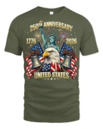 Majestic Bald Eagle Statue Of Liberty 250th Anniversary Tee - military green t-shirt on white background