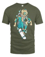Deep Sea Explorer Skateboarder Diving Helmet Graphic Tee - military green t-shirt on white background