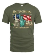 Historic American Milestones 250th Anniversary Graphic Tee - military green t-shirt on white background