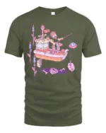 Nautical Swamp Fisherman Fishing Skeleton Bones Novelty Tshirt - military green t-shirt on white background