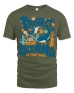Colorful Marine Life Protect Our Oceans Be Kind Vibes Tshirt - military green t-shirt on white background