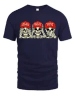 Politically Satirical Skeleton Wise Monkey Mocking Graphic Tee - navy t-shirt on white background