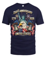 Majestic Bald Eagle Statue Of Liberty 250th Anniversary Tee - navy t-shirt on white background
