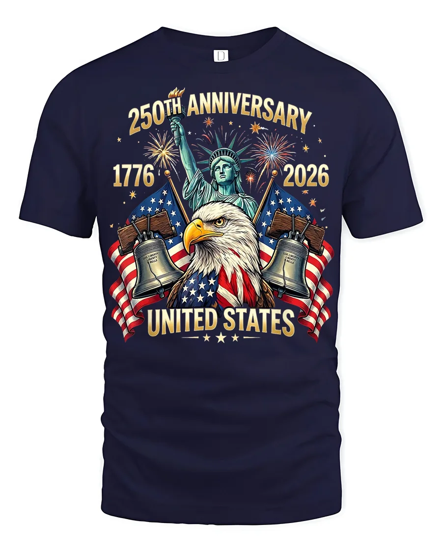 Majestic Bald Eagle Statue Of Liberty 250th Anniversary Tee - 1 Majestic Bald Eagle Statue Of Liberty 250th Anniversary Tee - navy t-shirt on white background