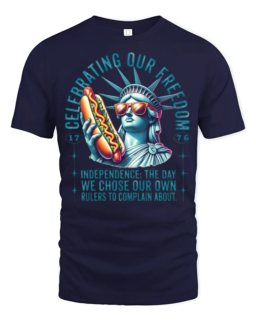 Hilarious Lady Liberty Hot Dog Political Irony Sarcastic Tee - 1 Hilarious Lady Liberty Hot Dog Political Irony Sarcastic Tee - navy t-shirt on white background