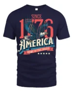 Historic Independence 1776 Eagle Home Of The Brave Tshirt - navy t-shirt on white background