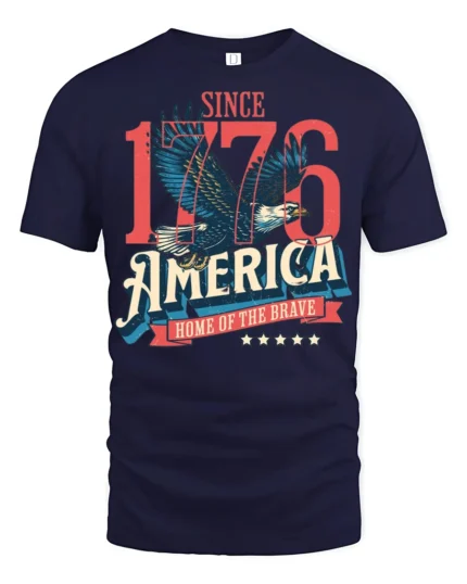 Historic Independence 1776 Eagle Home Of The Brave Tshirt - navy t-shirt on white background