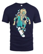 Deep Sea Explorer Skateboarder Diving Helmet Graphic Tee - navy t-shirt on white background