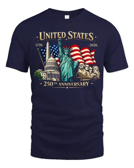 Historic American Milestones 250th Anniversary Graphic Tee - navy t-shirt on white background
