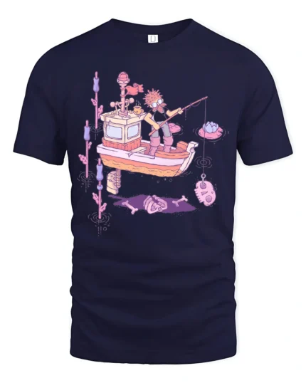 Nautical Swamp Fisherman Fishing Skeleton Bones Novelty Tshirt - navy t-shirt on white background