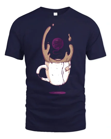 Spilled Coffee Cup Splash Liquid Bandage Novelty Tshirt - navy t-shirt on white background