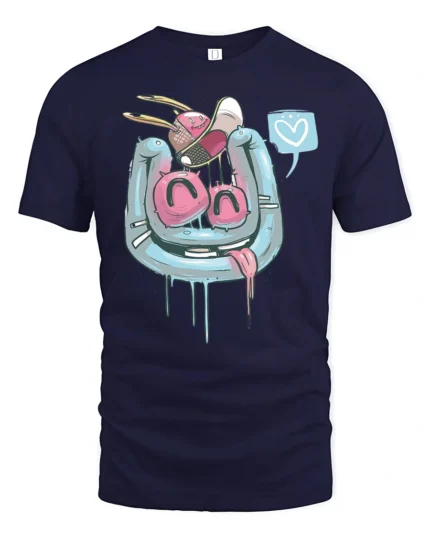 Melting Horseshoe Magnet Gravity Defying Heart Speech Tee - navy t-shirt on white background