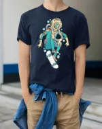 Deep Sea Explorer Skateboarder Diving Helmet Graphic Tee - model wearing navy tee with hands in pockets