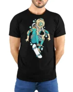 Deep Sea Explorer Skateboarder Diving Helmet Graphic Tee - model wearing black tee with hands behind back