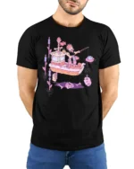 Nautical Swamp Fisherman Fishing Skeleton Bones Novelty Tshirt - model wearing black tee with hands behind back
