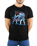 Revolutionary Drummer Boys Spirit Of 76 Vintage Graphic Tee - model wearing black tee with hands behind back