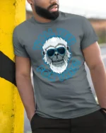 Cool Shaded Yeti Yall Yet For This Funny Graphic Tshirt - model wearing grey tee, leaning on column