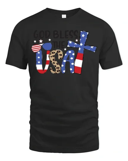 Faithful Stars And Stripes American Pride Graphic Tshirt - black t-shirt on white background