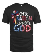 Spiritual One Nation Under God Patriotic Cross Graphic Tee - black t-shirt on white background