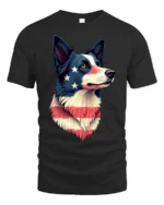 Beautiful Patriotic Border Collie Dog USA Flag Graphic Tee - black t-shirt on white background