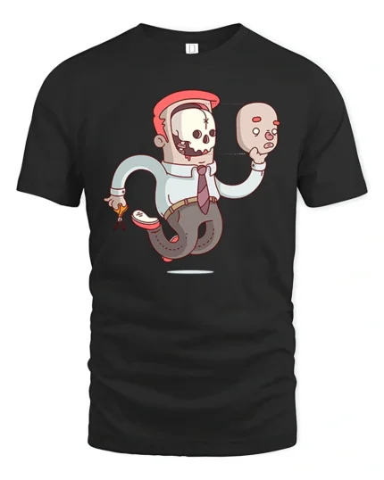 Creepy Masked Office Worker Skeleton Corporate Life Tshirt - black t-shirt on white background