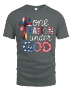 Spiritual One Nation Under God Patriotic Cross Graphic Tee - gray t-shirt on white background